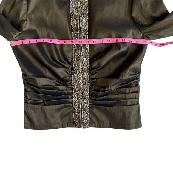 Tadashi Evening Jacket Brown Beaded Trim Ruched Crop Jacket Size 16 - Picture 9 of 15